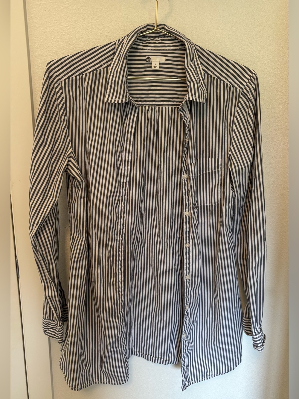 Long BP Striped Button-Up Shirt in Navy and White